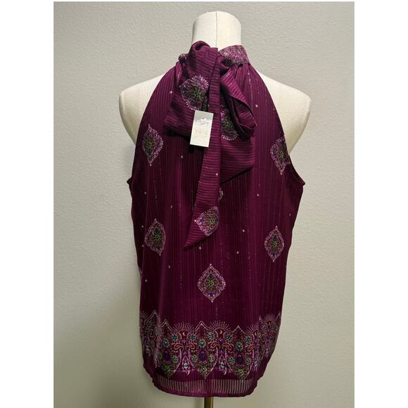 LOFT New Shimmer Halter Blouse Plum Purple Boho High Neck Sleeveless Top Small - Picture 3 of 8